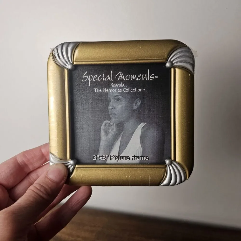 Brand New Miniature 3x3 Gold Picture Frame MCM Silver Corner Accents